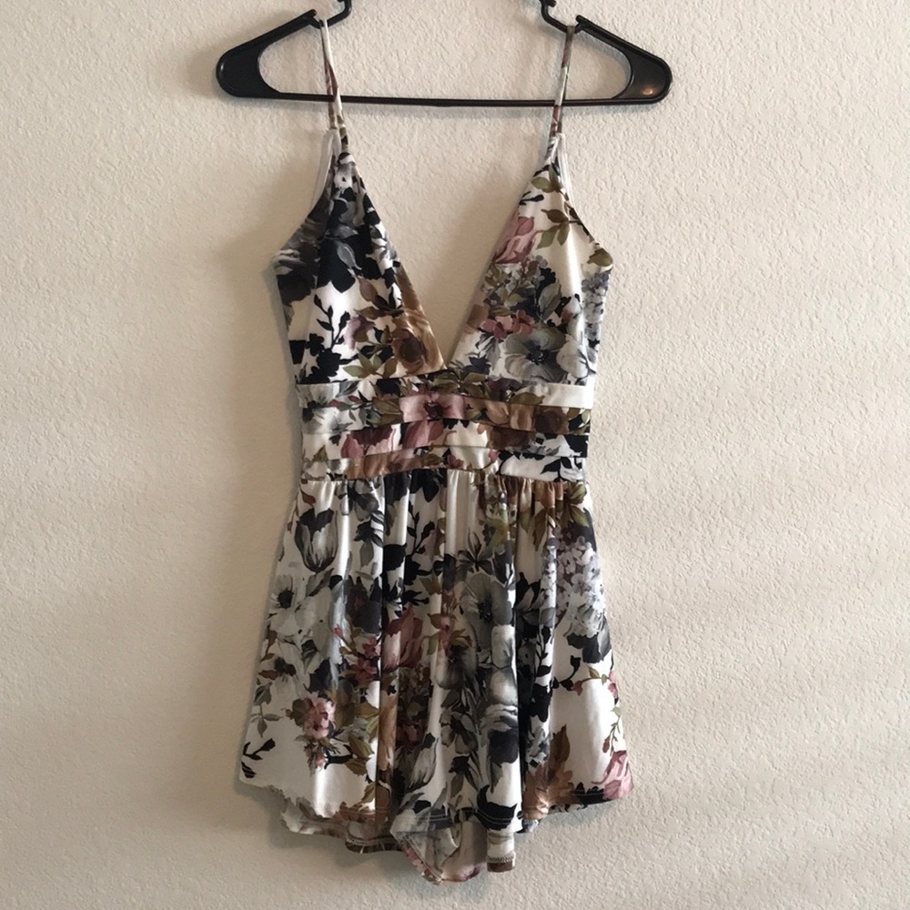 WINDSOR Floral Romper w/ V Plunge Neckline